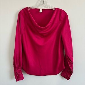 Joie Hot Pink Cowl Neck Satin Long Sleeve Blouse Size XS Old Money